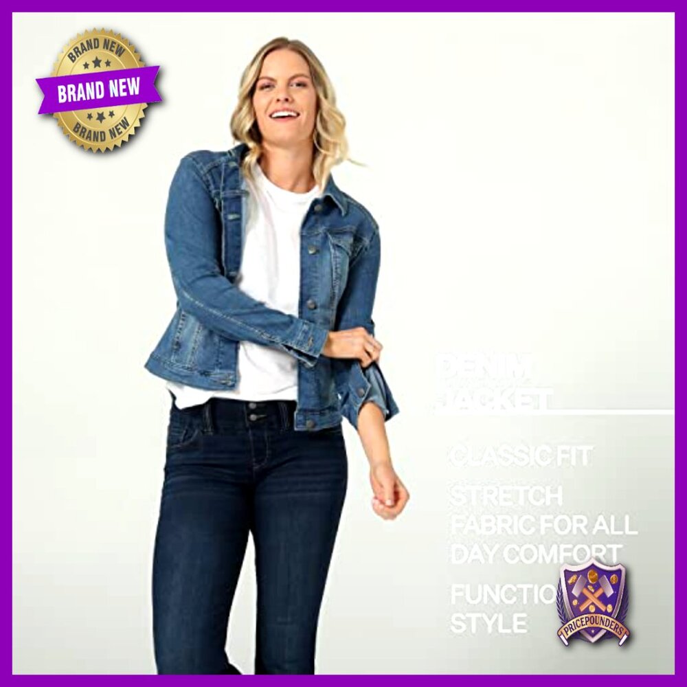 Classic Denim Jacket Stretch Polyester Blend Casu… - image 5